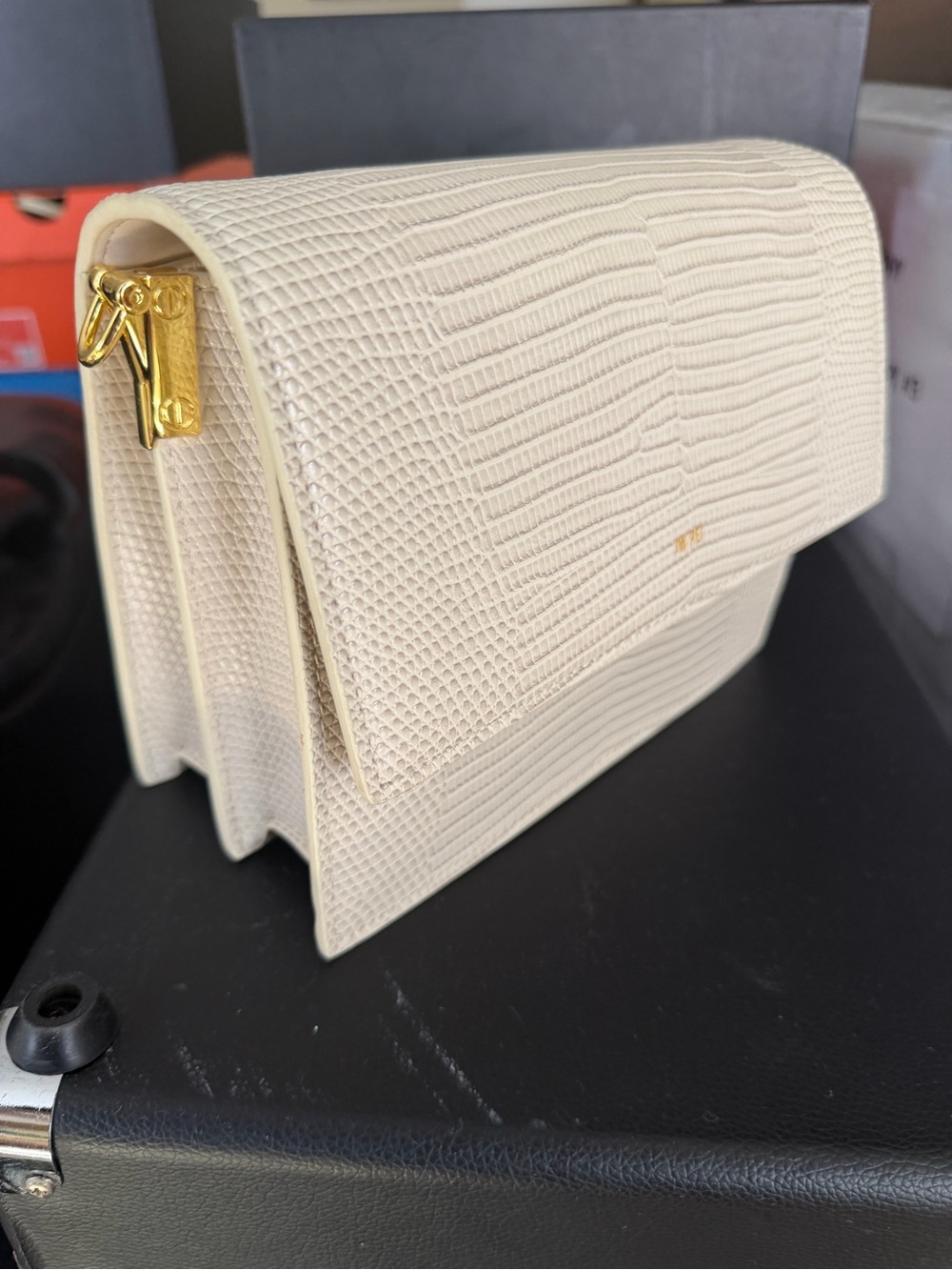 JW PEI Cream Textured Leather Shoulder Bag with Gold Hardware